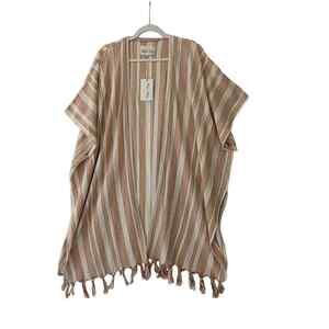 Rays For Days Coral Stripe Kimono Cover Up One Size Tassels Cotton Beach‎ New